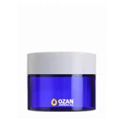 30 ml Mavi Cam Krem Kavanozu Beyaz Kapak Toptan