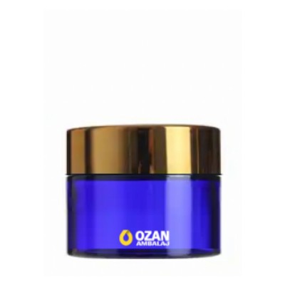 30 ml Mavi Cam Krem Kavanozu Gold Kapak Toptan