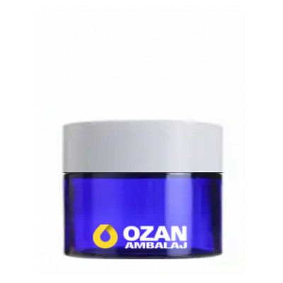 30 ml Mavi Krem Kavanozu Beyaz �� T�pal� Beyaz Contal� Kapak