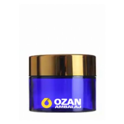 30 ml Mavi Krem Kavanozu Beyaz �� T�pal� Gold Contal� Kapak