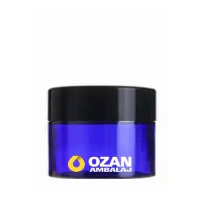30 ml Mavi Krem Kavanozu Beyaz �� T�pal� Siyah Contal� Kapak