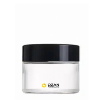 30 ml �effaf Cam Krem Kavanozu Siyah Kapak Toptan