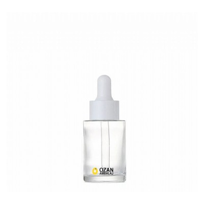 30 ml �effaf Silindir Cam �i�e Beyaz Damlal�kl� 
