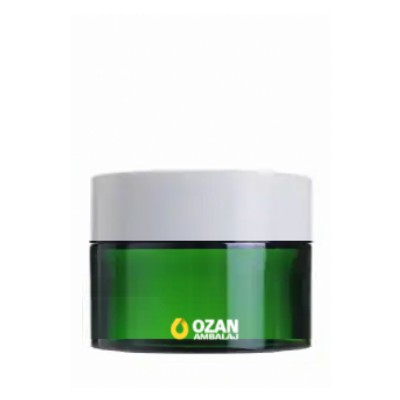 30 ml Ye�il Cam Krem Kavanozu Beyaz Kapak Toptan