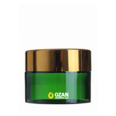 30 ml Ye�il Cam Krem Kavanozu Gold Kapak Toptan