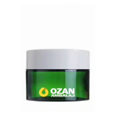 30 ml Ye�il Krem Kavanozu Beyaz �� T�pal� Beyaz Contal� Kapak