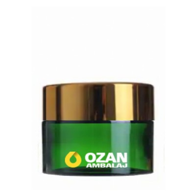 30 ml Ye�il Krem Kavanozu Beyaz �� T�pal� Gold Contal� Kapak