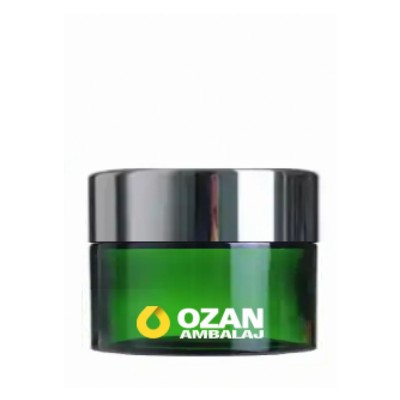 30 ml Ye�il Krem Kavanozu Beyaz �� T�pal� G�m�� Contal� Kapak