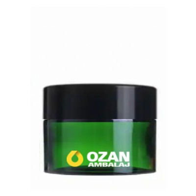 30 ml Ye�il Krem Kavanozu Beyaz �� T�pal� Siyah Contal� Kapak