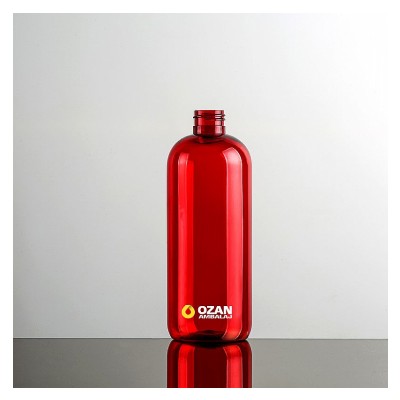 400 ml K�rm�z� K�sa Boston Yuvarlak Plastik Pet �i�e Siyah Mini Trigger Sprey ve Siyah Losyon Pompasi
