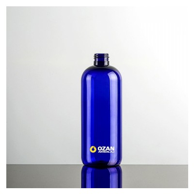 400 ml Mavi K�sa Boston Yuvarlak Plastik Pet �i�e Siyah Mini Trigger Sprey ve Siyah Losyon Pompasi