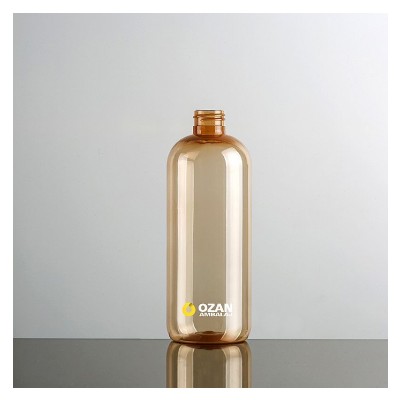 400 ml Turuncu K�sa Boston Yuvarlak Plastik Pet �i�e Siyah Mini Trigger Sprey ve Siyah Losyon Pompasi