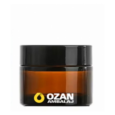 50 ml Amber Krem Kavanozu Beyaz �� T�pal� Siyah Contal� Kapak