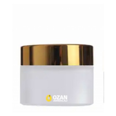 50 ml Buzlu Cam Krem Kavanozu Gold Kapak Toptan