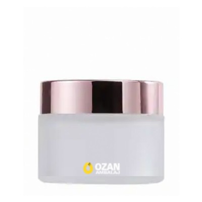 50 ml Buzlu Cam Krem Kavanozu Rose Gold Kapak Toptan