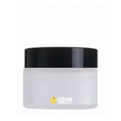 50 ml Buzlu Cam Krem Kavanozu Siyah Kapak Toptan