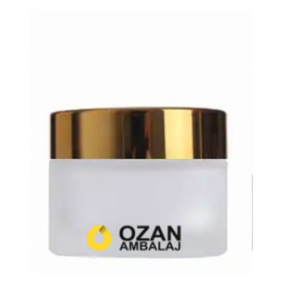 50 ml Buzlu Krem Kavanozu Beyaz �� T�pal� Gold Contal� Kapak