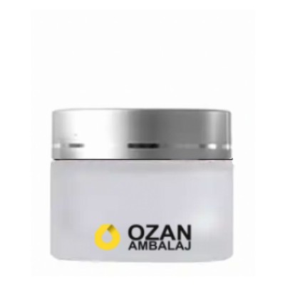 50 ml Buzlu Krem Kavanozu Beyaz �� T�pal� G�m�� Contal� Kapak