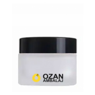 50 ml Buzlu Krem Kavanozu Beyaz �� T�pal� Siyah Contal� Kapak
