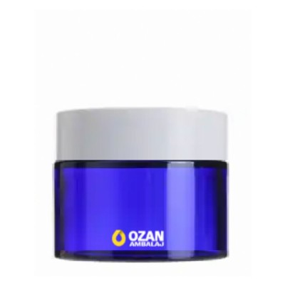 50 ml Mavi Cam Krem Kavanozu Beyaz Kapak Toptan