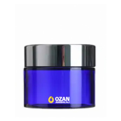 50 ml Mavi Cam Krem Kavanozu G�m�� Kapak Toptan