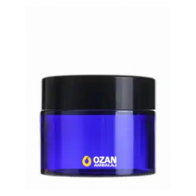 50 ml Mavi Cam Krem Kavanozu Siyah Kapak Toptan