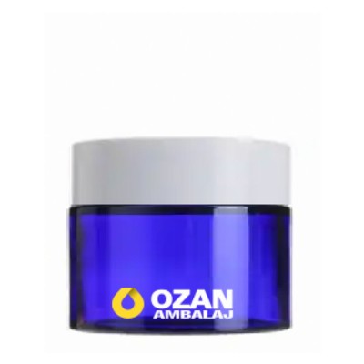 50 ml Mavi Krem Kavanozu Beyaz �� T�pal� Beyaz Contal� Kapak