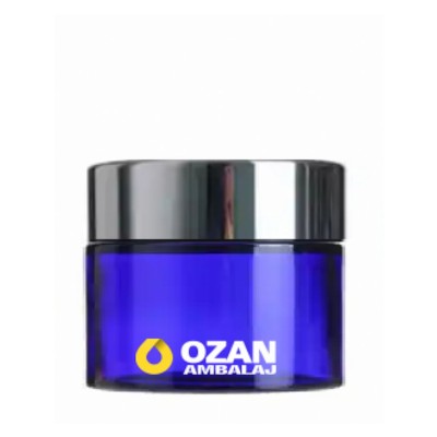 50 ml Mavi Krem Kavanozu Beyaz �� T�pal� G�m�� Contal� Kapak
