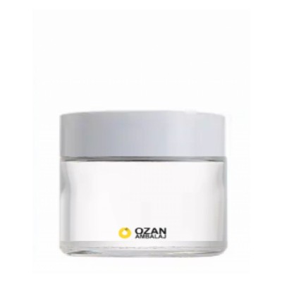 50 ml �effaf Cam Krem Kavanozu Beyaz Kapak Toptan