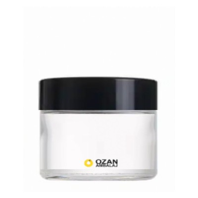 50 ml �effaf Cam Krem Kavanozu Siyah Kapak Toptan