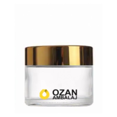 50 ml �effaf Krem Kavanozu Beyaz �� T�pal� Gold Contal� Kapak