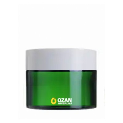 50 ml Ye�il Cam Krem Kavanozu Beyaz Kapak Toptan