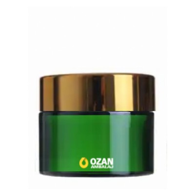 50 ml Ye�il Cam Krem Kavanozu Gold Kapak Toptan