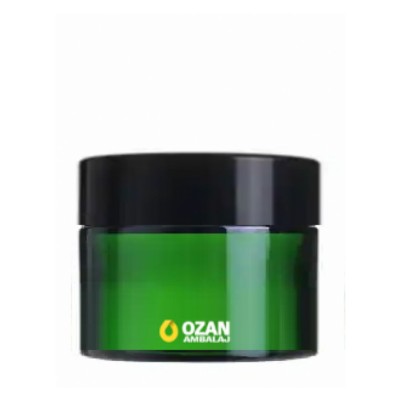 50 ml Ye�il Cam Krem Kavanozu Siyah Kapak Toptan