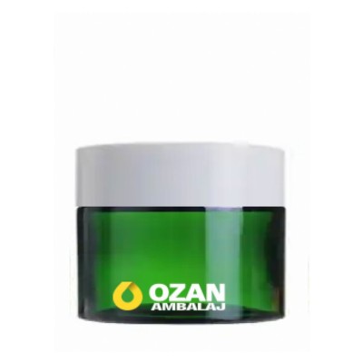 50 ml Ye�il Krem Kavanozu Beyaz �� T�pal� Beyaz Contal� Kapak