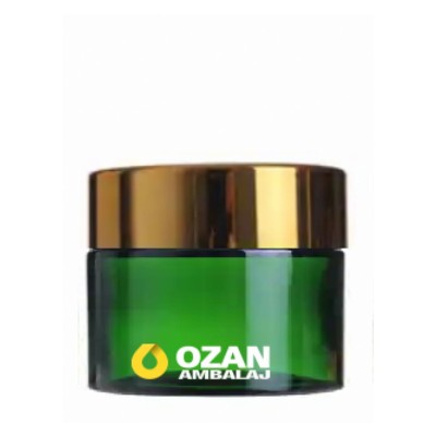 50 ml Ye�il Krem Kavanozu Beyaz �� T�pal� Gold Contal� Kapak