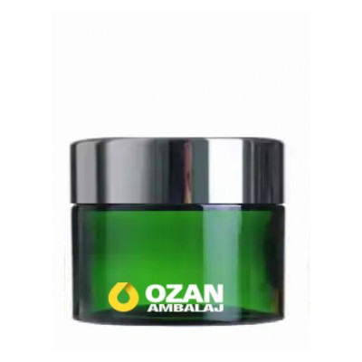 50 ml Ye�il Krem Kavanozu Beyaz �� T�pal� G�m�� Contal� Kapak