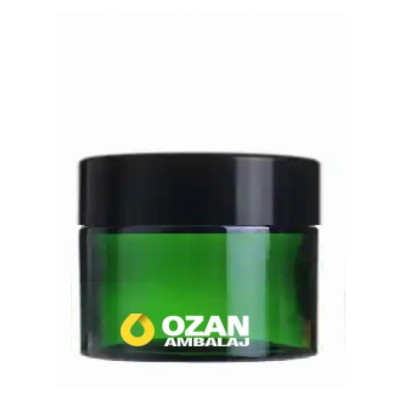 50 ml Ye�il Krem Kavanozu Beyaz �� T�pal� Siyah Contal� Kapak