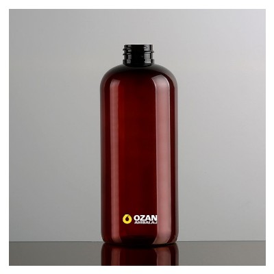 500 ml Amber Boston Yuvarlak Plastik Pet �i�e Siyah Trigger Sprey ve  Siyah S�v� Sabun Pompas�