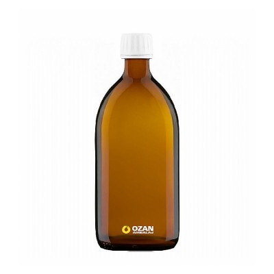 500 ml Amber Cam Ecza �urup �i�esi Beyaz Kilitli Kapak 28 pp