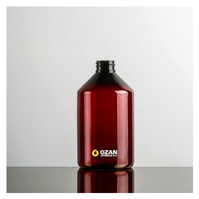 500 ml Amber Konik Yuvarlak Plastik Pet �i�e Siyah Trigger Sprey ve  Siyah S�v� Sabun Pompas�