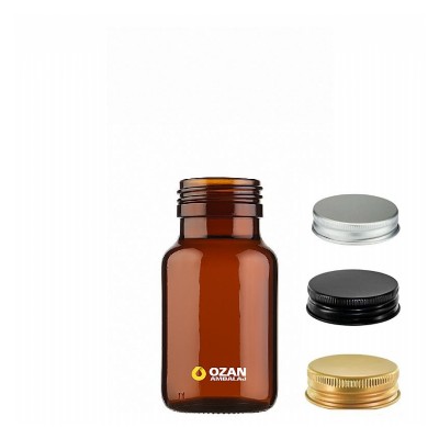 95 ml Amber Tablet Ve Kaps�l �i�esi Metal kapak Plastik Kapak